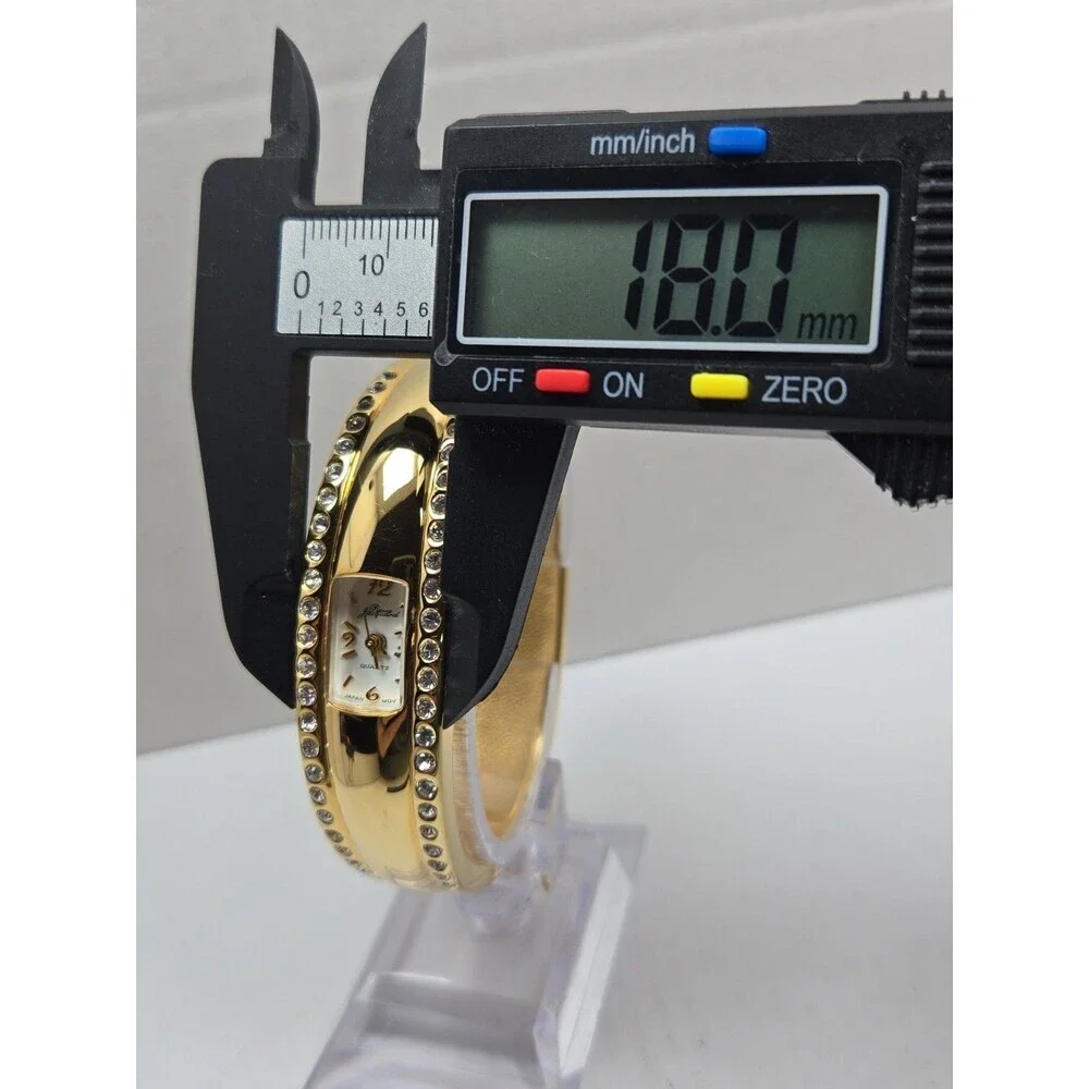 Vintage Pierre Jacquard Womens Gold Rhinestone Cuff Bangle Watch New Battery